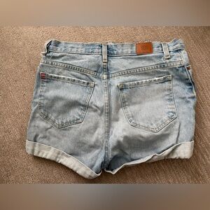 BDG Light Blue Denim High-Waist Rolled Hem Shorts